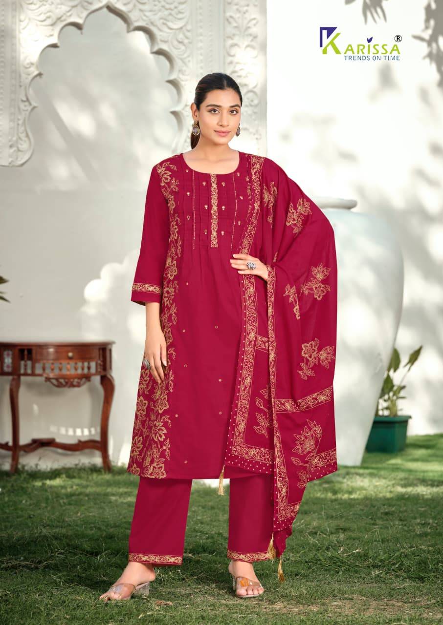  MANNAT By KARISSA 1001 To 1006 Series Beautiful Festive Suits Colourful Stylish pure heavy Bombay cotton dresses At Wholesale Price